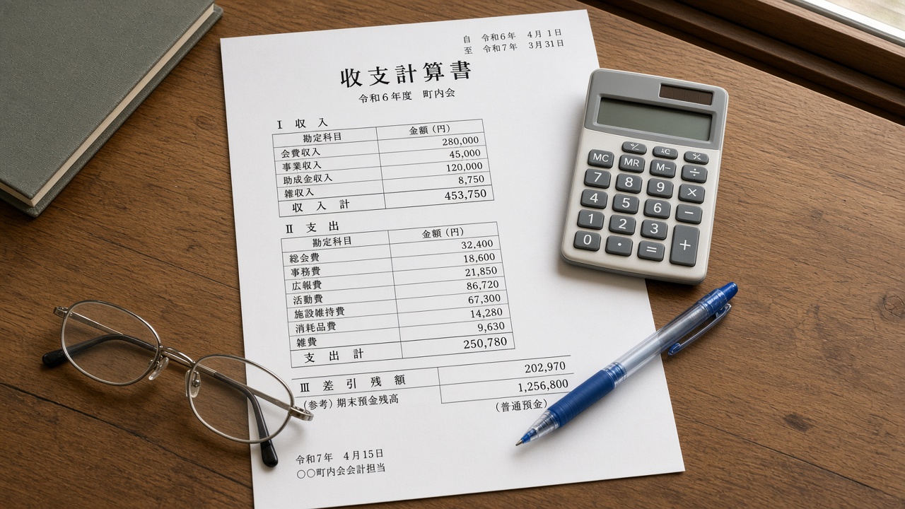 机の上の勘定科目の書類と電卓